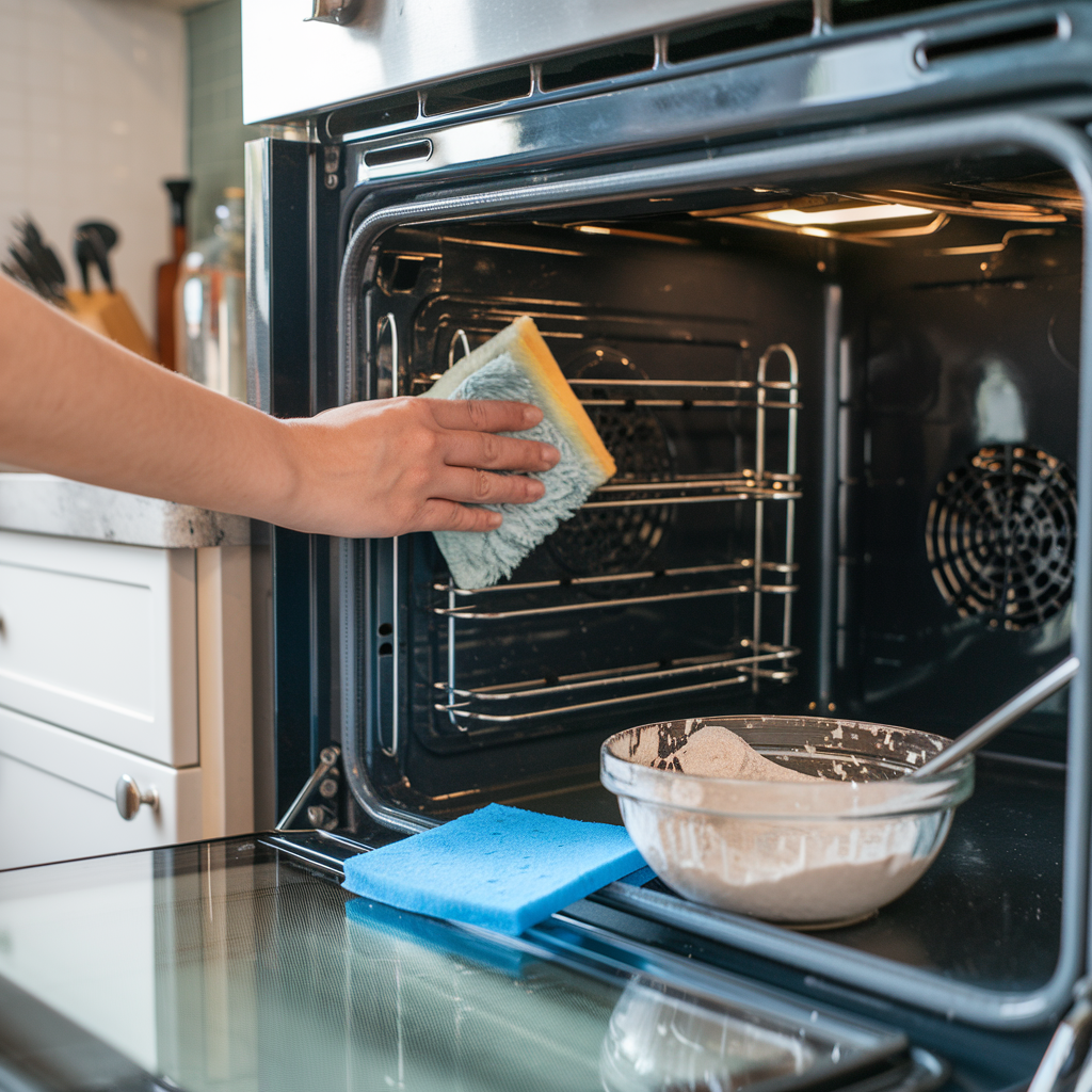 Backofen reinigen mit Schwamm